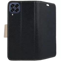 Telefontok Samsung Galaxy M33 5G - Fancy fekete / arany mágneses szilikon keretes könyvtok-1