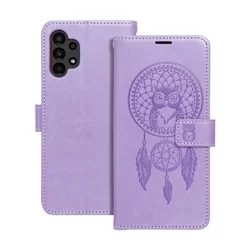 Samsung Galaxy A13 (A135F / A137F) Telefontok - MEZZO bagoly mintás lila mágneses szilikon keretes könyvtok-1