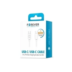Forever kábel - Type-C (USB-C) / Type-C (USB-C) fehér kábel, 1m, 3A-1