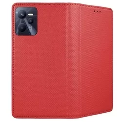 Realme C35 Telefontok - piros mágneses szilikon keretes könyvtok-2