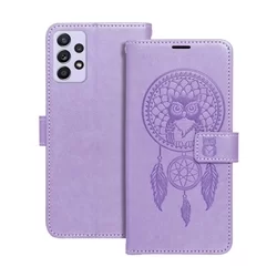 Samsung Galaxy A53 5G Telefontok - MEZZO bagoly mintás lila mágneses szilikon keretes könyvtok-1
