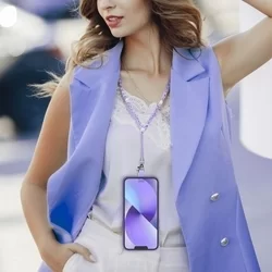 Crystal Diamond Telefontok - univerzális - tokba helyezhető nyakba akasztó - átlátszó / lila gyöngy-6