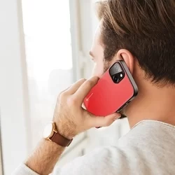 iPhone 14 Telefontok - Dux Ducis Fino piros műanyag tok, szilikon kerettel-4