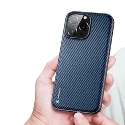 iPhone 14 Pro Max Telefontok - Dux Ducis Fino kék műanyag tok, szilikon kerettel-2