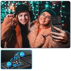 Xiaomi Poco C40 Telefontok - Camshield - fekete szilikon tok, kitámasztó ujjgyűrűvel, csúsztatható kameravédővel-4