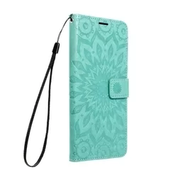 iPhone 14 Telefontok - MEZZO mandala mintás zöld mágneses szilikon keretes könyvtok-1