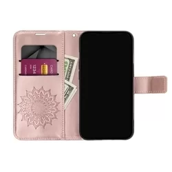 iPhone 14 Pro Telefontok - MEZZO mandala mintás rose gold mágneses szilikon keretes könyvtok-3