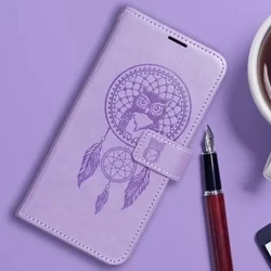 iPhone 14 Pro Telefontok - MEZZO bagoly mintás lila mágneses szilikon keretes könyvtok-3