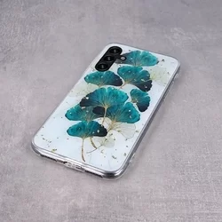 Samsung Galaxy A13 5G Telefontok - Gold Glam levelek - mintás műanyag hátlap tok, szilikon kerettel-3