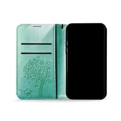 Samsung Galaxy A04s (A047) Telefontok - MEZZO fa mintás zöld mágneses szilikon keretes könyvtok-4