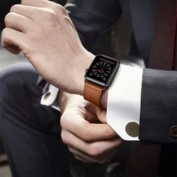 Okosóra szíj - Apple Watch Series 4/5/6/7/8/9/SE (38 / 40 / 41 mm) bőrszíj - TECH-PROTECT Leather barna bőr szíj-2