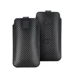 Forcell Pocket Carbon Telefontok - fekete tépőzáras, kihúzó füles tok (16x7,8x1 cm)-1