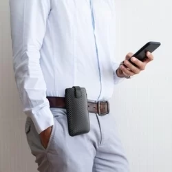 Forcell Pocket Carbon Telefontok - fekete tépőzáras, kihúzó füles tok (16x7,8x1 cm)-5