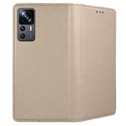 Xiaomi 12T Telefontok - arany mágneses szilikon keretes könyvtok-2