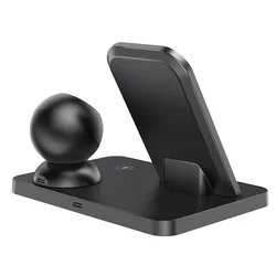 Hoco CW33 Telefon töltő - fekete vezeték nélküli (Wireless) LED kijelzős töltőpad - telefon, headset és okosóra (iWatch)-3