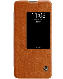 Telefontok Huawei Mate 20  - Nillkin Qin S-View Kihajtható Bőr tok barna