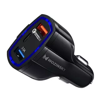 Wozinsky WCC-01 Autós töltő - szivartöltő fej, 2USB, Type-C, 3,5A, fekete