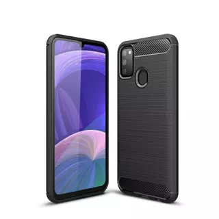 Samsung Galaxy A21S Telefontok - CARBON FIBER fekete szilikon tok