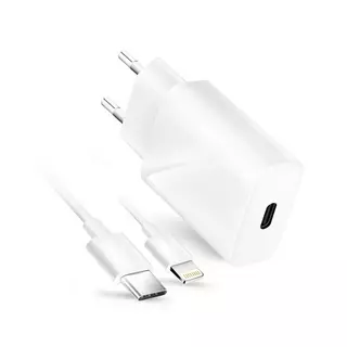 Forcell Töltő - fehér hálózati töltőfej + Lightning / TYPE-C kábel 3A, 20W gyorstöltő