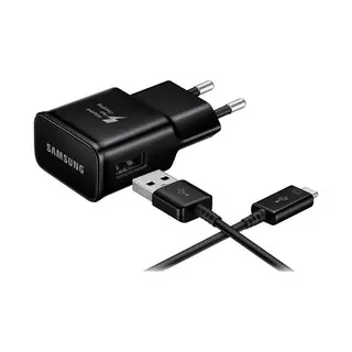 Samsung Töltő  EP-TA200EBE - 2A gyári fekete hálózati gyors töltőfej + ECB-DU5ABE USB / MicroUSB kábel