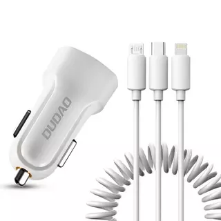 Dudao R7 Autós töltő - 3in1 fehér szivartöltőfej - 1USB 2.4A + MicroUSB, Lightning, Type-C (USB-C)