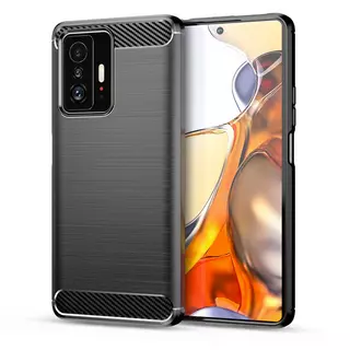 Xiaomi 11T 5G / 11T Pro Telefontok - Carbon Fiber fekete szilikon hátlap tok