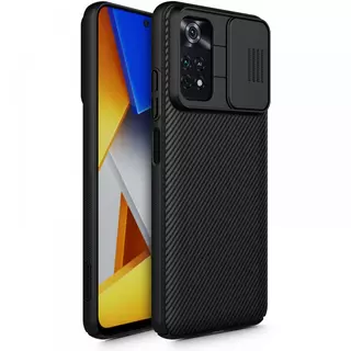 Telefontok Xiaomi Poco M4 Pro 4G / LTE - Nillkin csúsztatható kameravédős fekete hátlap tok
