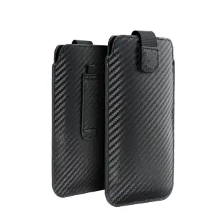 Forcell Pocket Carbon Telefontok - fekete tépőzáras, kihúzó füles tok (16x7,8x1 cm)