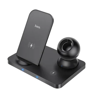 Hoco CW33 Telefon töltő - fekete vezeték nélküli (Wireless) LED kijelzős töltőpad - telefon, headset és okosóra (iWatch)