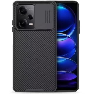 Xiaomi Redmi Note 12 Pro 5G Telefontok - Nillkin csúsztatható kameravédős fekete hátlap tok