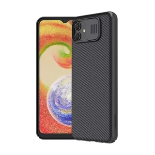 Samsung Galaxy A04 Telefontok - Nillkin csúsztatható kameravédős fekete hátlap tok