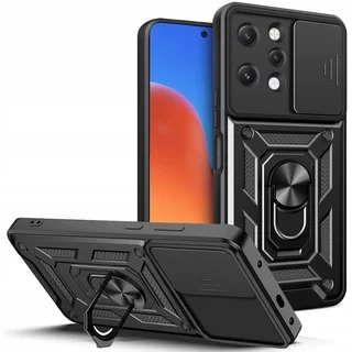 Xiaomi Redmi 12 Telefontok - Camshield - fekete szilikon tok, kitámasztó ujjgyűrűvel, csúsztatható kameravédővel
