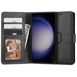 Samsung Galaxy S24 Ultra Telefontok - fekete ráhajtófüles bőr könyvtok