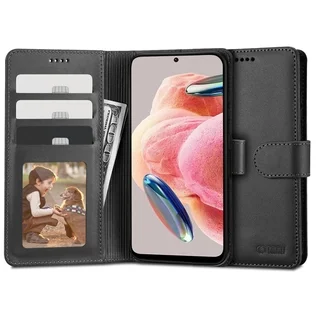 Xiaomi Redmi Note 13 4G/LTE Telefontok - fekete ráhajtófüles bőr könyvtok