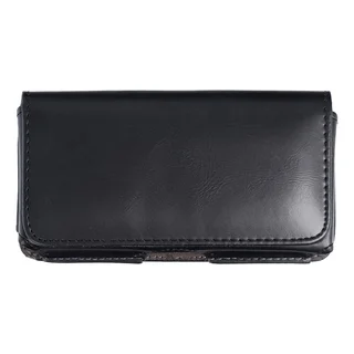 Telefontok: Forcell Classic - fekete övre erősíthető ökobőr tok (13,8X7X1,3 cm)