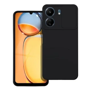 Xiaomi Redmi 13C Telefontok - Slider csúsztatható kameravédős fekete szilikon hátlap tok