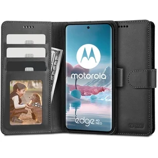 Telefontok Motorola Edge 50 Neo 5G - fekete ráhajtófüles bőr könyvtok 