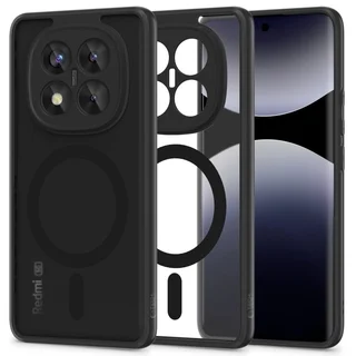 Xiaomi Redmi Note 14 Pro 5G telefontok - Tech-Protect Magmat MagSafe kompatibilis áttetsző műanyag hátlap tok, fekete szilikon kerettel