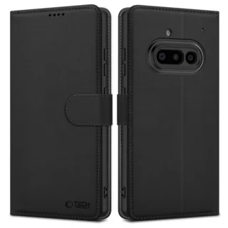 Telefontok Nothing Phone (3a) - Tech- Protect Wallet - fekete bőr könyvtok, ráhajtófüllel ﻿