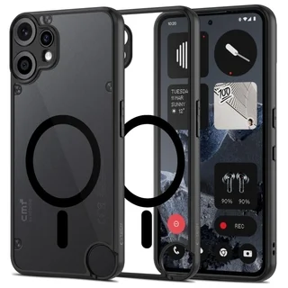 Nothing CMF Phone 2 Pro telefontok - Tech-Protect Magmat MagSafe kompatibilis áttetsző műanyag hátlap tok, fekete szilikon kerettel