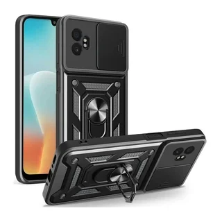 Telefontok Samsung Galaxy Xcover 7 Pro 5G - Camshield - fekete szilikon tok, kitámasztó ujjgyűrűvel, csúsztatható kameravédővel