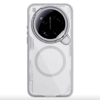 Telefontok Xiaomi 17 Ultra - Nillkin kameravédős áttetsző / világosszürke kitámasztós hátlap tok, beépített mágnessel