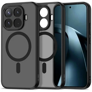 Telefontok Xiaomi 17T - Tech-Protect Magmat MagSafe kompatibilis áttetsző műanyag hátlap tok, fekete szilikon kerettel