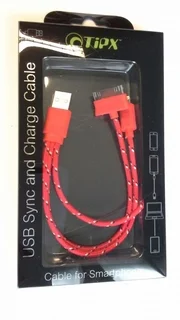 Kábel: TiPX 3in1 micro usb iPhone készülékhez piros szövet adatkábel